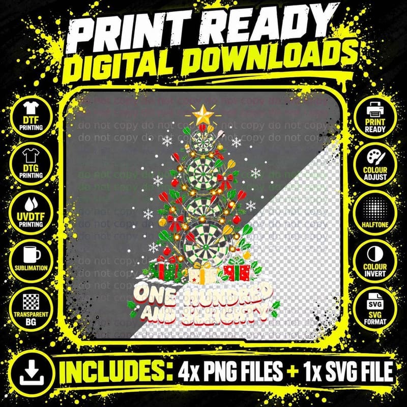 Dartboard Christmas Tree One Hundred and Sleighty Darts Png SVG Digital Bundle