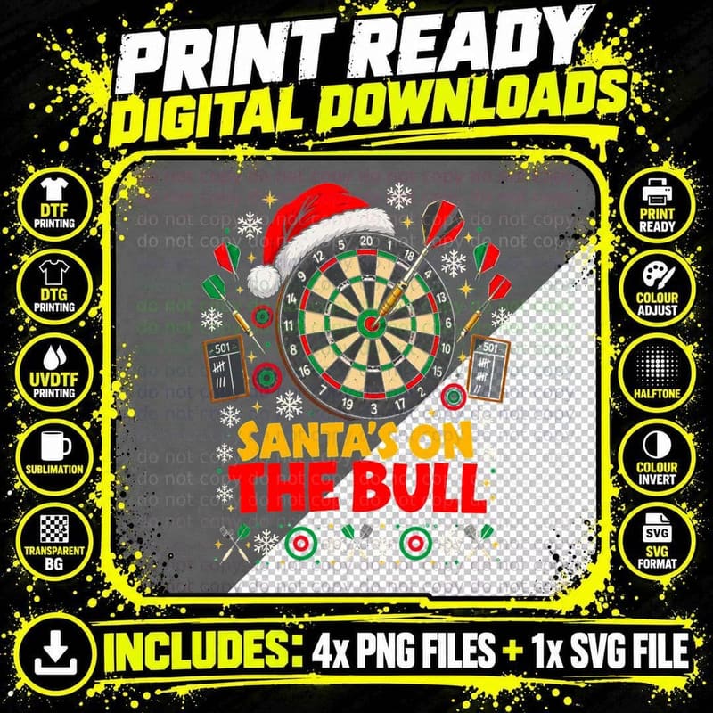 Darts Bullseye Christmas Ugly Sweater Dartboard Pub Png SVG Digital Bundle