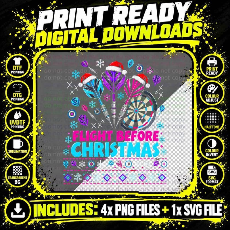 Darts Christmas Ugly Sweater Dart Flights Pub League Png SVG Digital Bundle