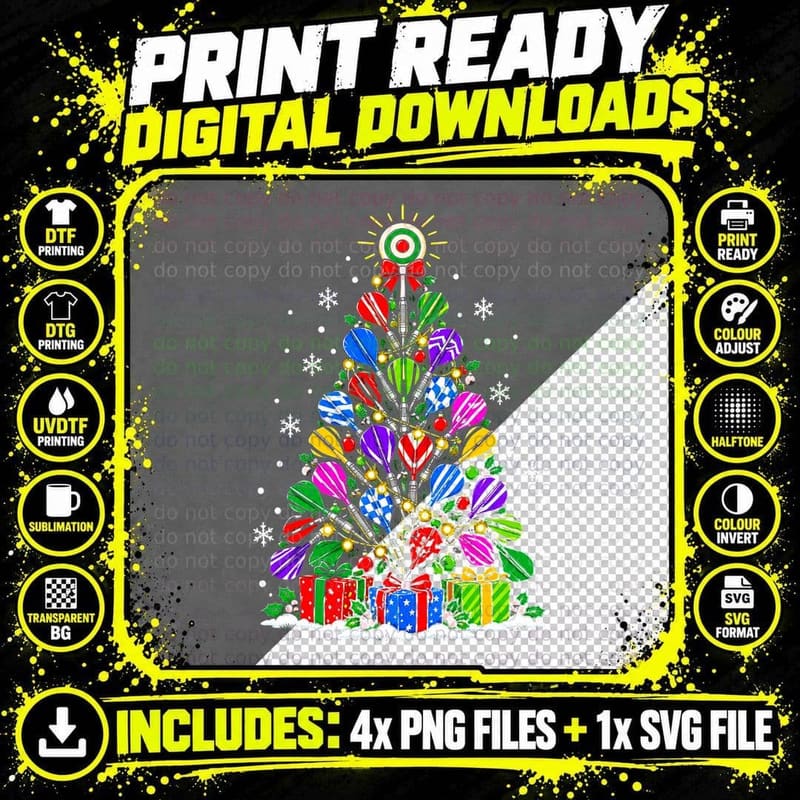 Darts Flight Christmas Tree Colourful Dart Flights Darts Png SVG Digital Bundle