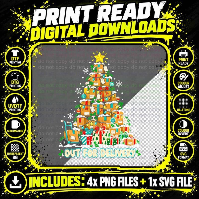 Delivery Driver Christmas Tree Out For Delivery Parcels Png SVG Digital Bundle