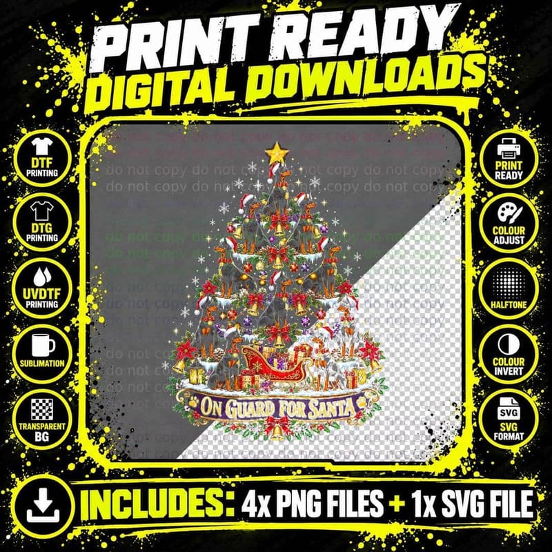 Dobermann On Guard For Santa Christmas Retro Guard Dog Png SVG Digital Bundle