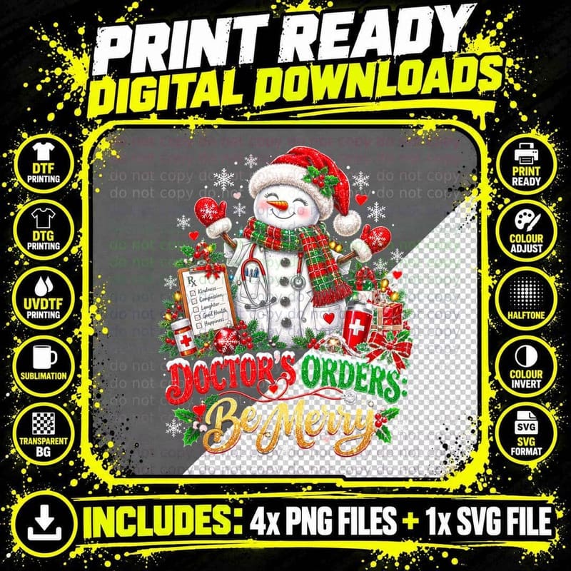 Doctors Orders Be Merry Snowman Doctor Stethoscope Png SVG Digital Bundle