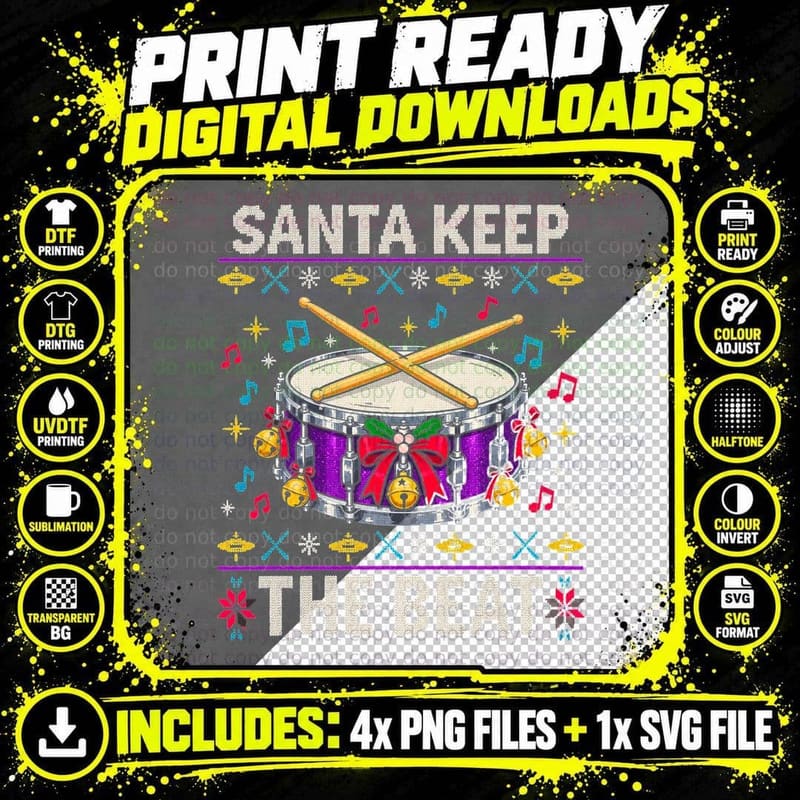 Drummer Christmas Ugly Sweater Snare Drum Musician Png SVG Digital Bundle