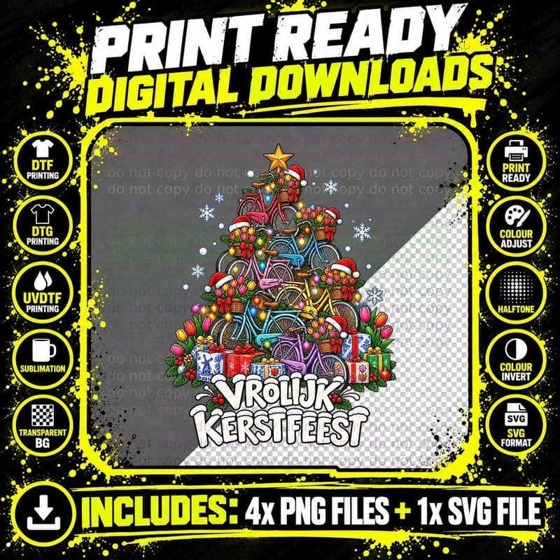 Dutch Bicycle Christmas Tree Vrolijk Kerstfeest Tulip Png SVG Digital Bundle