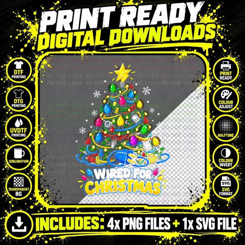 Electrician Christmas Tree Wired For Christmas Sparky Png SVG Digital Bundle