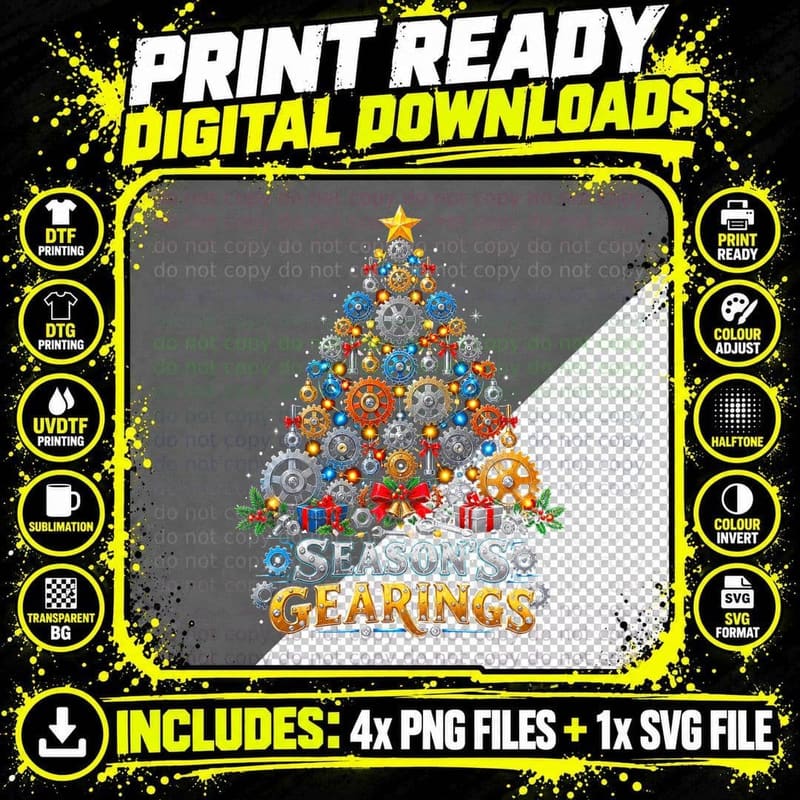 Engineer Christmas Tree Seasons Gearings Cogs Gears Png SVG Digital Bundle