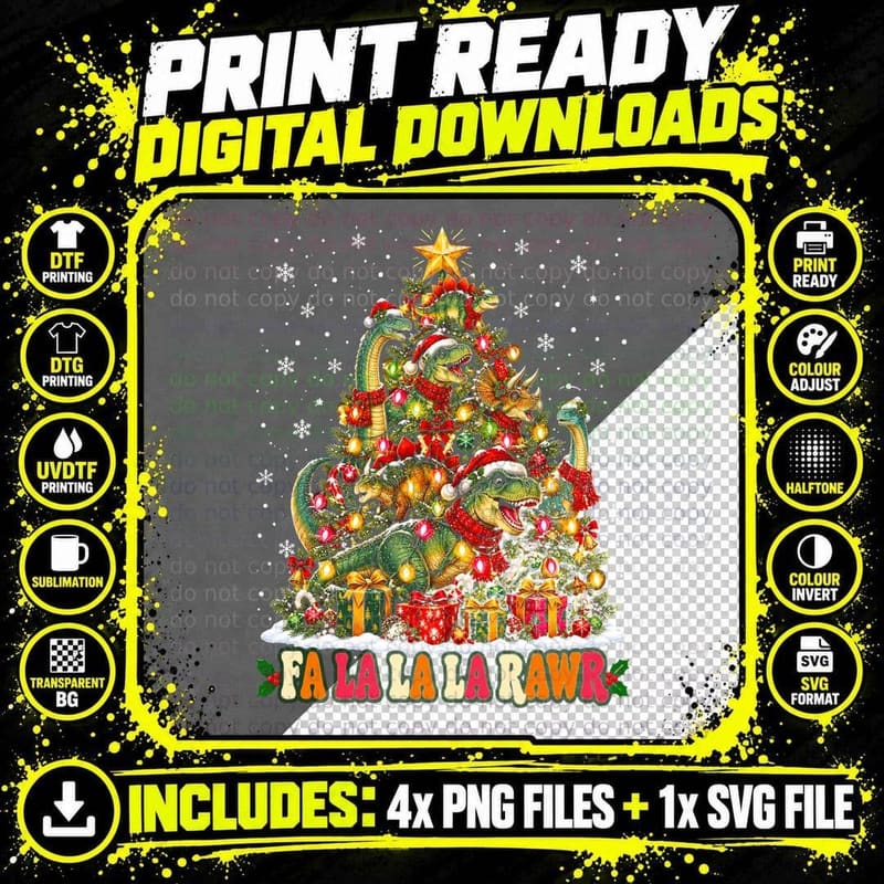 Fa La La La Rawr Christmas Dinosaur T Rex Triceratops Png SVG Digital Bundle