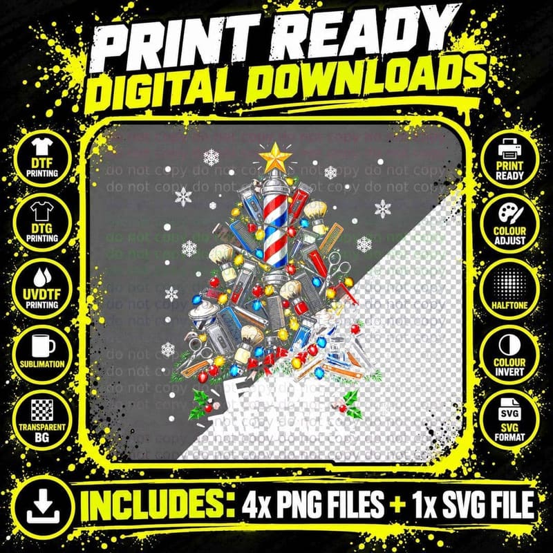 Fade the Halls Barber Christmas Tree Barber Pole Png SVG Digital Bundle