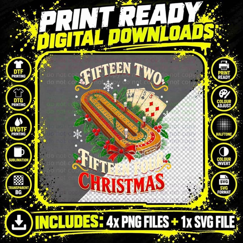 Fifteen Two Fifteen Four Christmas Cribbage Board Png SVG Digital Bundle