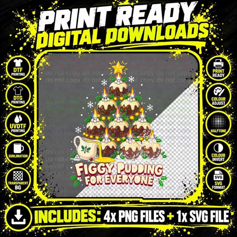 Figgy Pudding Christmas British Dessert Cartoon Holiday Png SVG Digital Bundle