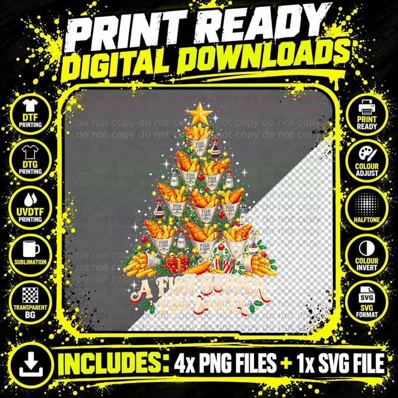 Fish Supper for Santa Christmas Tree Made of Fish and Png SVG Digital Bundle
