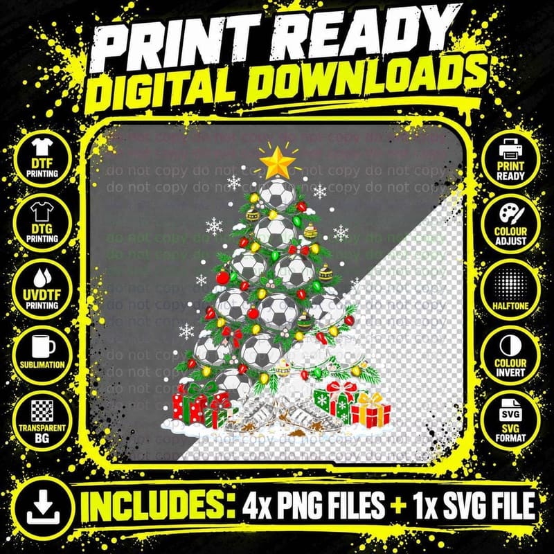 Football Christmas Tree Soccer Lover Funny Holiday Png SVG Digital Bundle