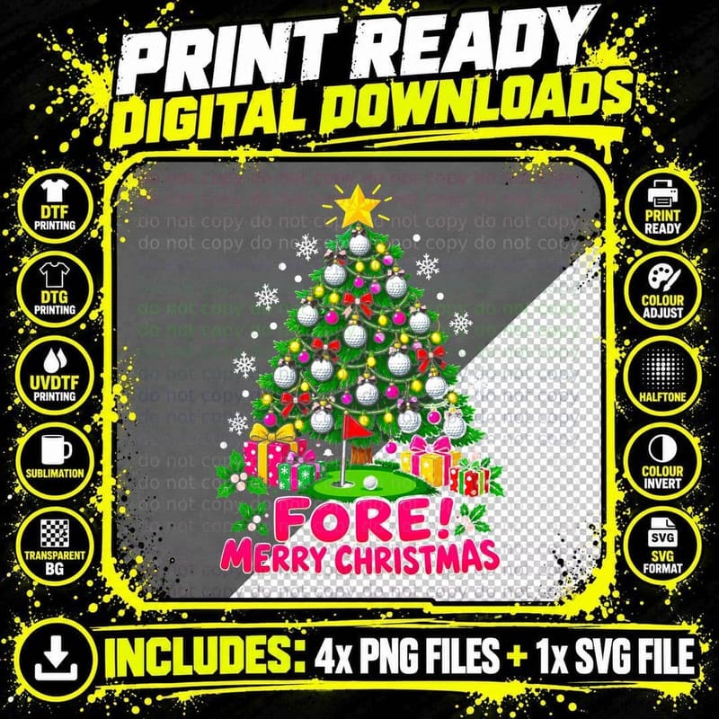 Fore Merry Christmas Golf Funny Golfer Putting Green Png SVG Digital Bundle