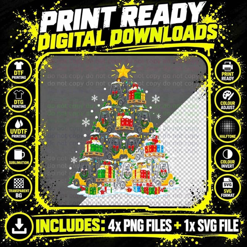 Forklift Christmas Tree Warehouse Worker Fork Lift Truck Png SVG Digital Bundle