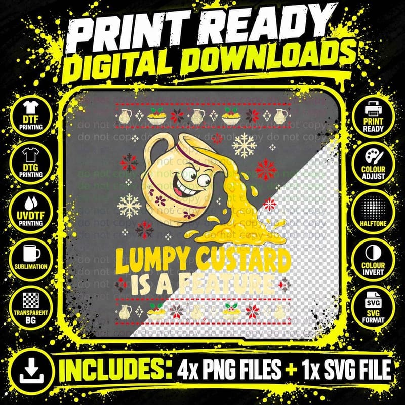 Funny Custard Christmas Ugly Sweater British Food Pun Png SVG Digital Bundle