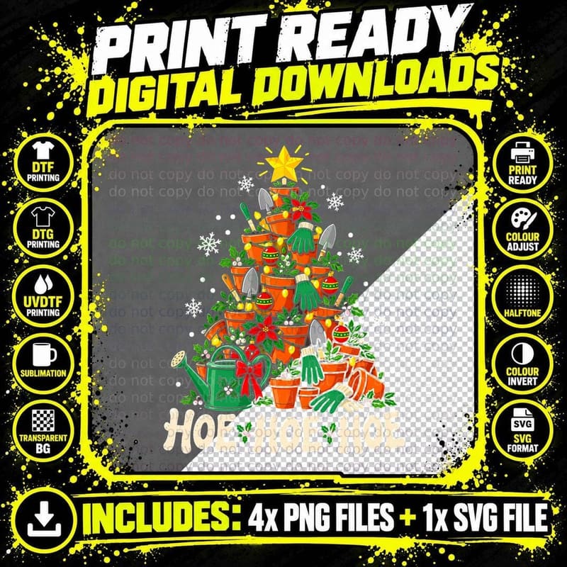 Funny Gardening Christmas Hoe Hoe Hoe Gardener Holiday Png SVG Digital Bundle