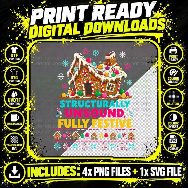Funny Gingerbread House Ugly Sweater Christmas Baking Png SVG Digital Bundle
