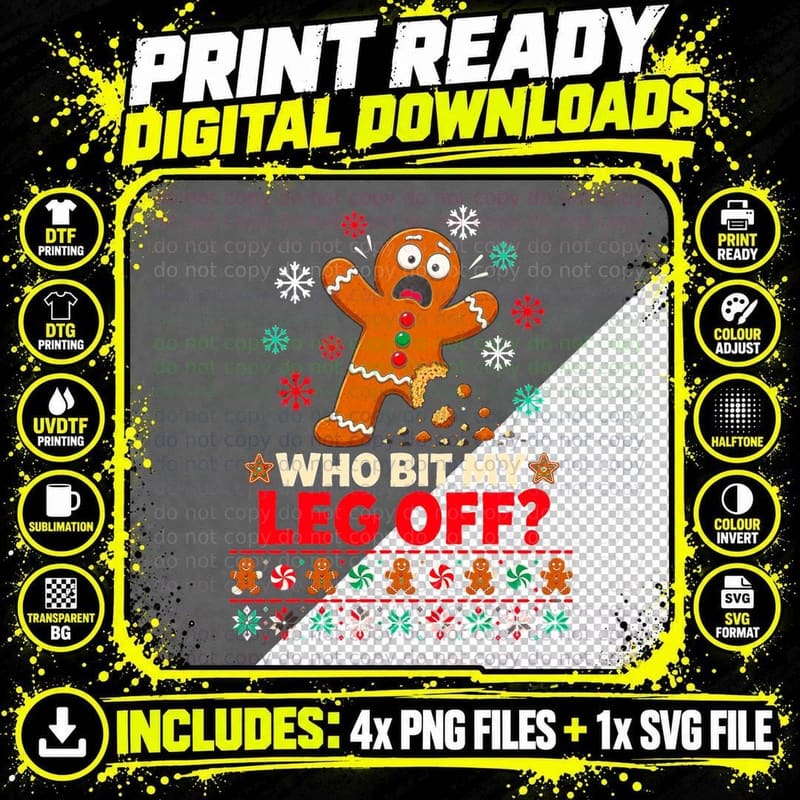 Funny Gingerbread Man Ugly Sweater Christmas Cookie Png SVG Digital Bundle