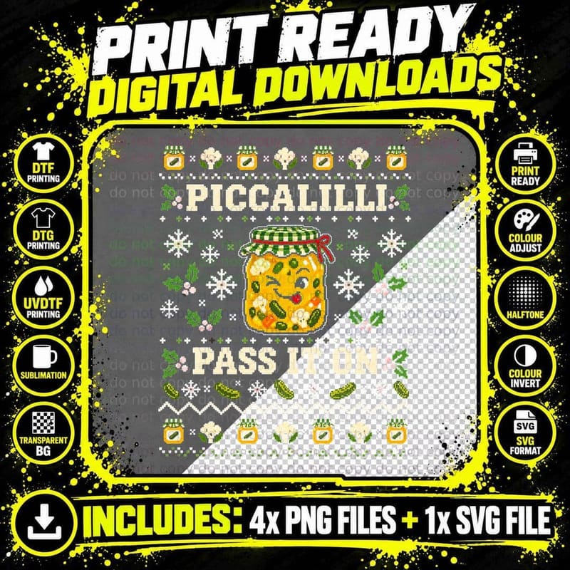 Funny Piccalilli Christmas Ugly Sweater Pickle Jar Food Png SVG Digital Bundle