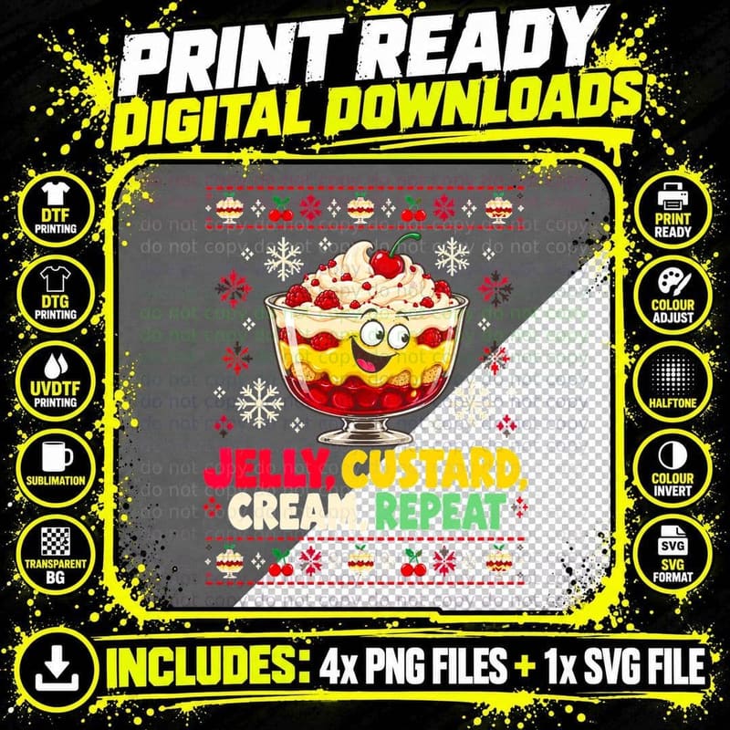 Funny Trifle Christmas Ugly Sweater British Dessert Png SVG Digital Bundle