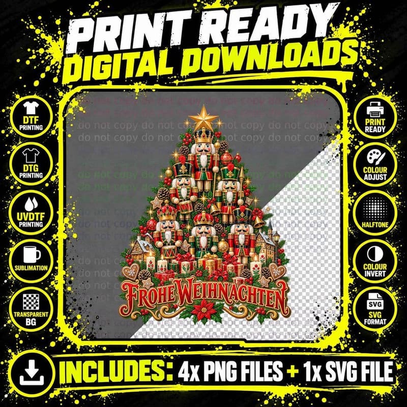 German Nutcracker Vintage Christmas Tree Frohe Png SVG Digital Bundle