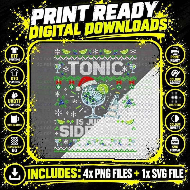 Gin And Tonic Ugly Christmas Sweater Knitted Style Png SVG Digital Bundle