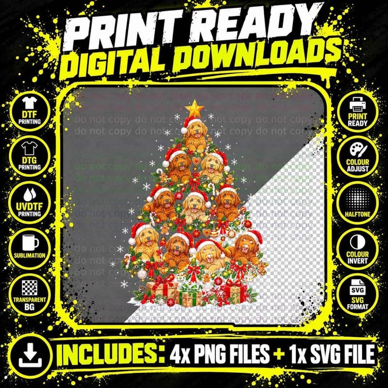 Goldendoodle Christmas Santa Dog Mom Gingerbread Holiday Png SVG Digital Bundle