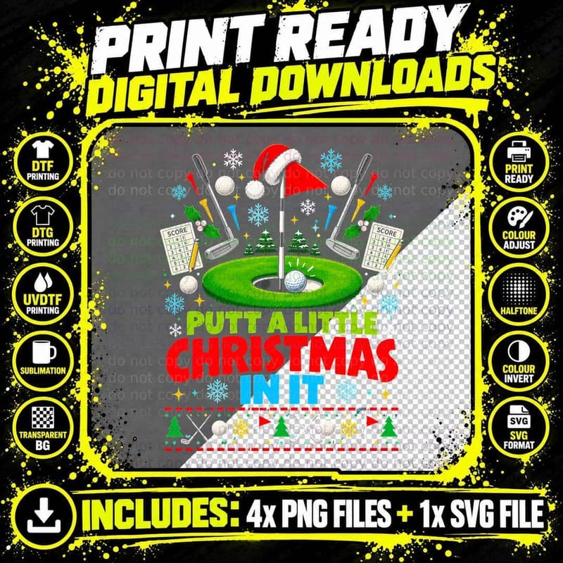Golf Putting Christmas Ugly Sweater Golfer Green Putter Png SVG Digital Bundle