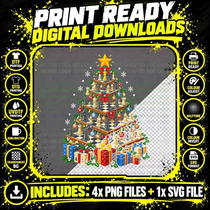 Grandmasters Christmas Chess Tree Three Level Chess Png SVG Digital Bundle