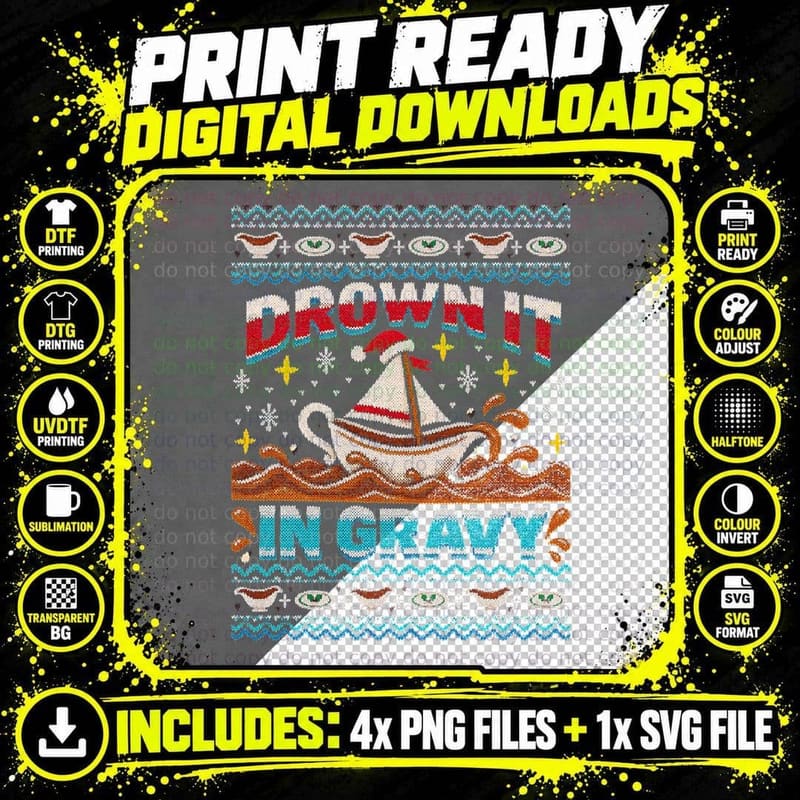 Gravy Boat Sailing Drown It in Gravy Christmas Dinner Png SVG Digital Bundle