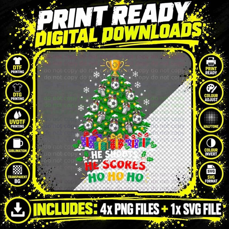 He Shoots He Scores Ho Ho Ho Football Christmas Funny Png SVG Digital Bundle