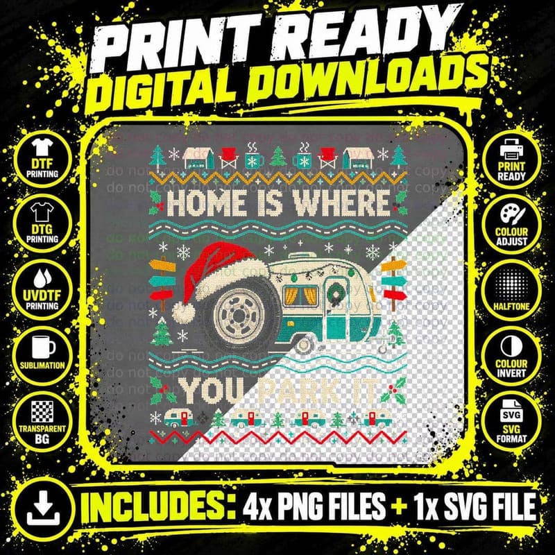 Home Is Where You Park It Caravan Christmas Ugly Sweater Png SVG Digital Bundle