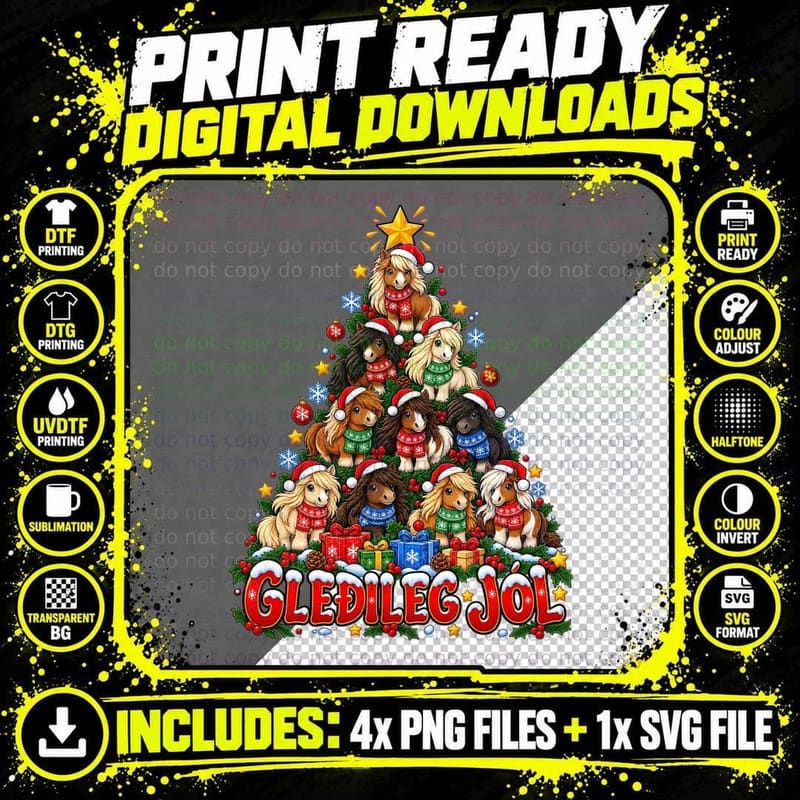 Icelandic Horse Christmas Tree Gledileg Jol Iceland Png SVG Digital Bundle