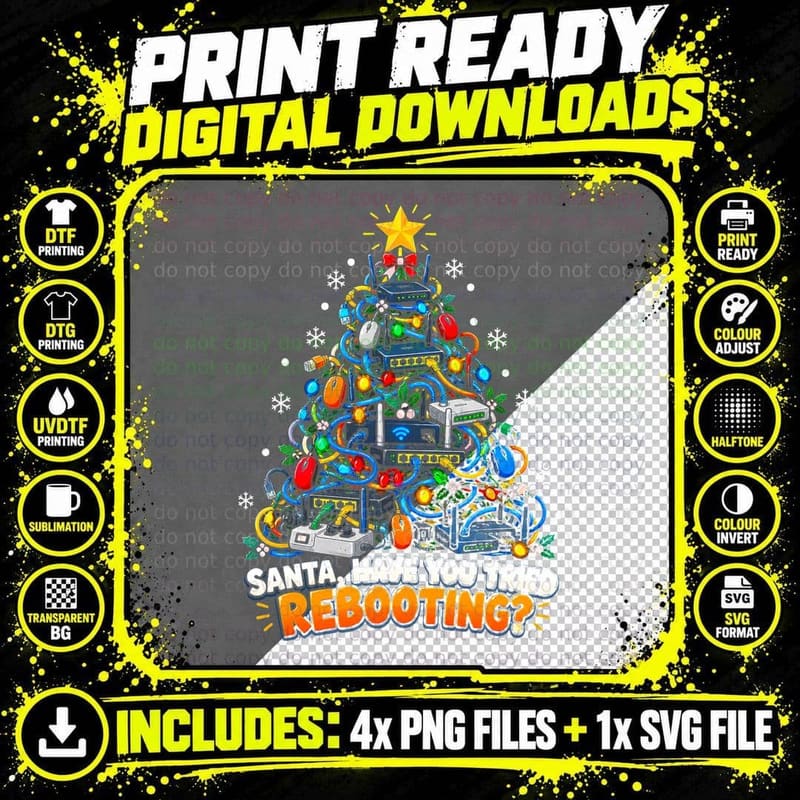 It Support Christmas Tree Santa Have You Tried Rebooting Png SVG Digital Bundle