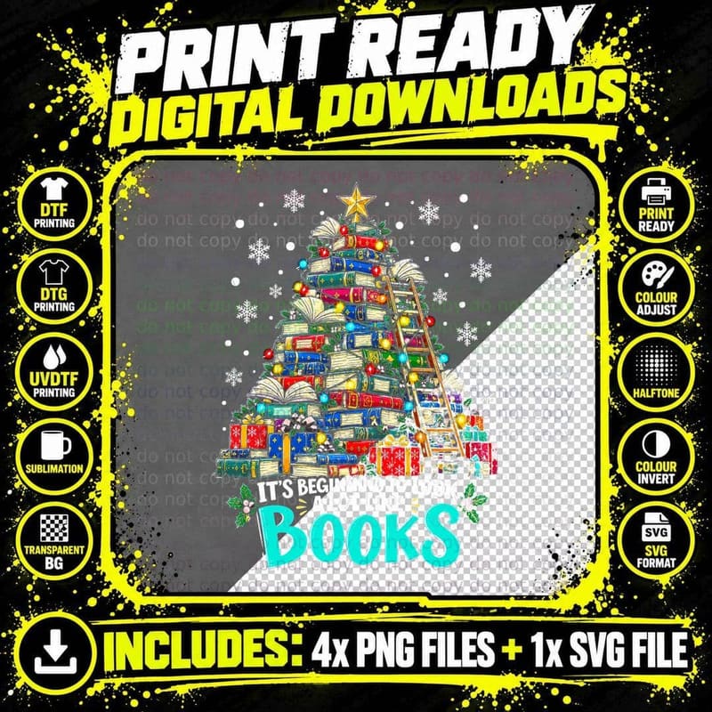 It's Beginning To Look a Lot Like Books Library Png SVG Digital Bundle