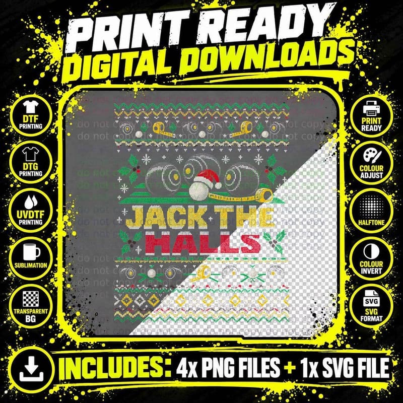 Jack The Halls Lawn Bowls Christmas Ugly Sweater Bowler Png SVG Digital Bundle