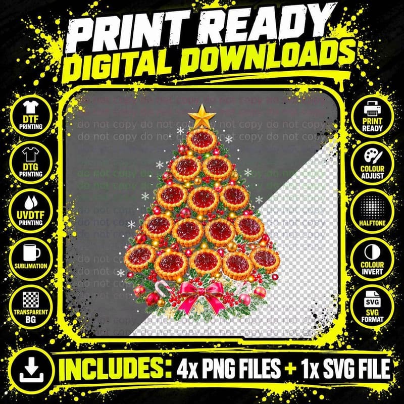 Jam Tart Christmas Tree Baking Lover Funny Xmas Pastry Png SVG Digital Bundle