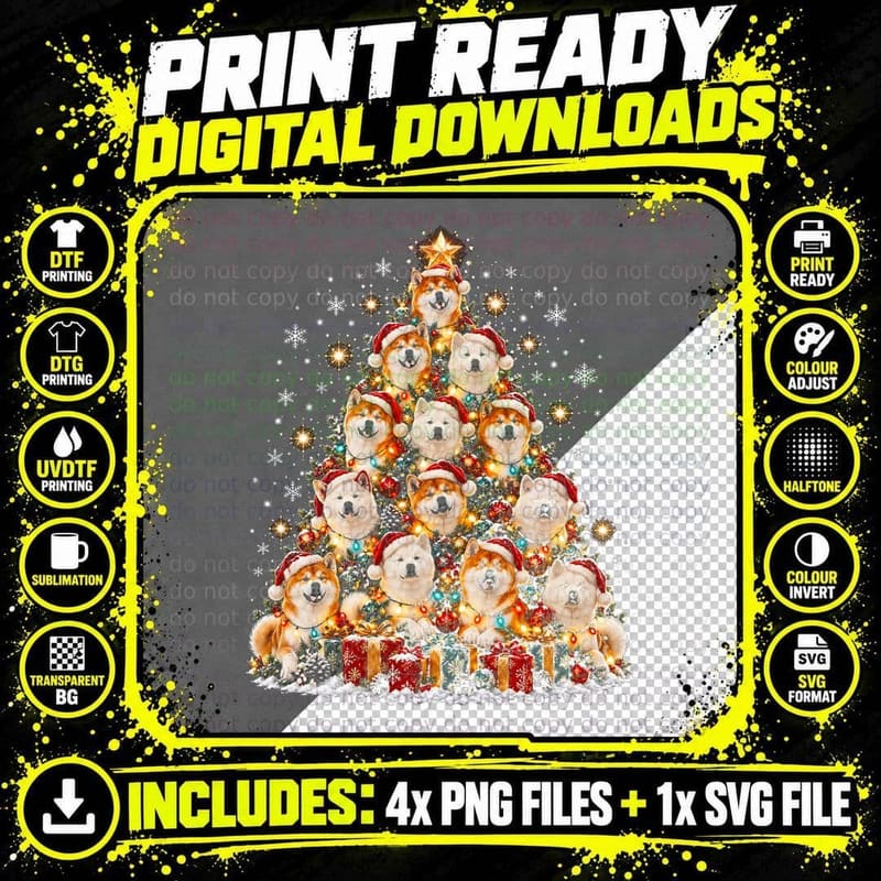 Japanese Akita Christmas Akita Inu Santa Hat Dog Lover Png SVG Digital Bundle