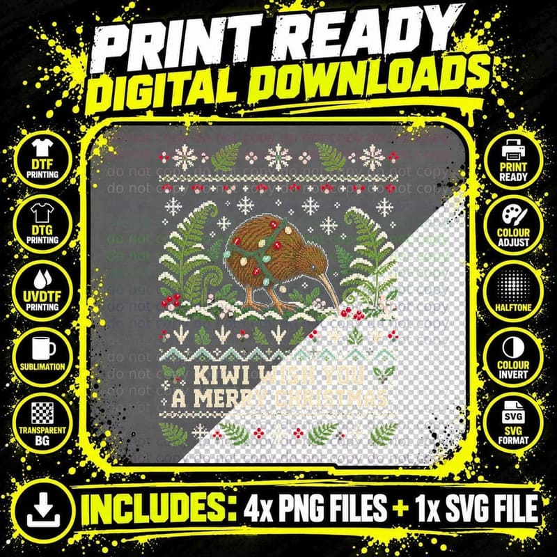 Kiwi Wish You a Merry Christmas Kiwi Bird Ugly Sweater Png SVG Digital Bundle