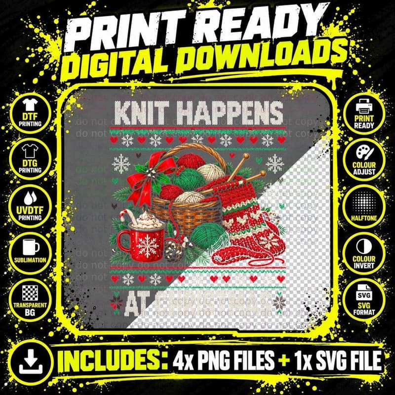 Knitting Christmas Ugly Sweater Yarn Lover Knitter Png SVG Digital Bundle