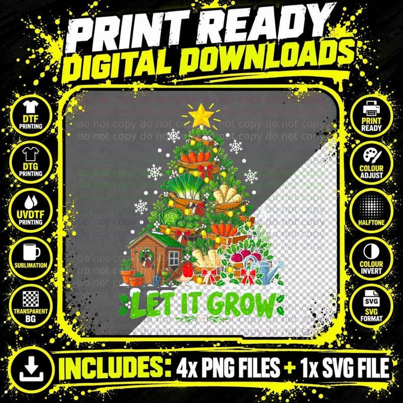 Let It Grow Allotment Christmas Vegetable Garden Funny Png SVG Digital Bundle