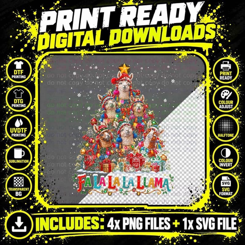 Llama Christmas Tree Fa La La La Llama Funny Llamas Png SVG Digital Bundle