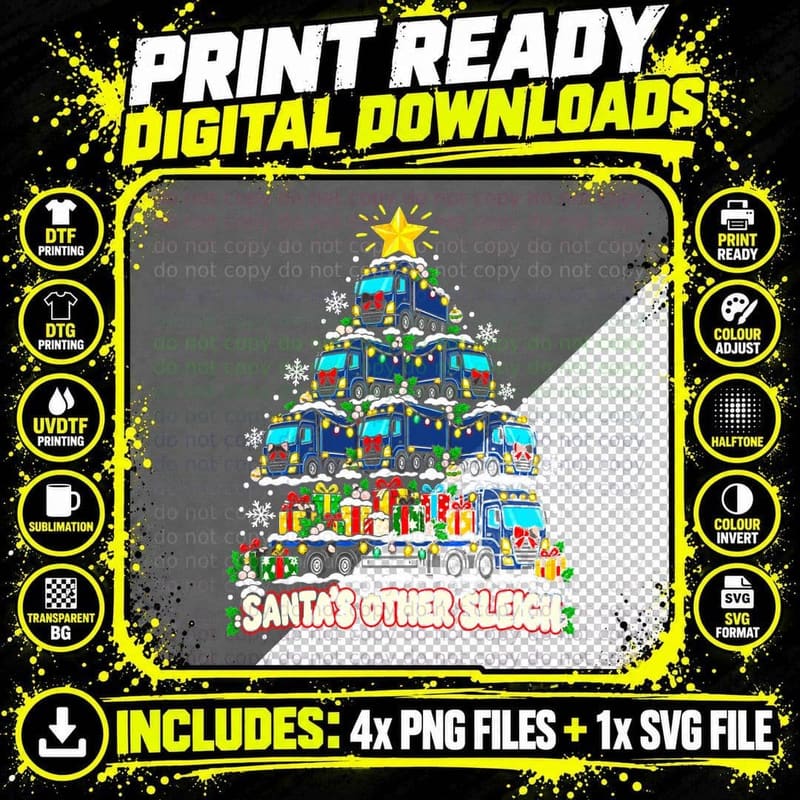 Lorry Driver Christmas Tree Santas Other Sleigh HGV Png SVG Digital Bundle