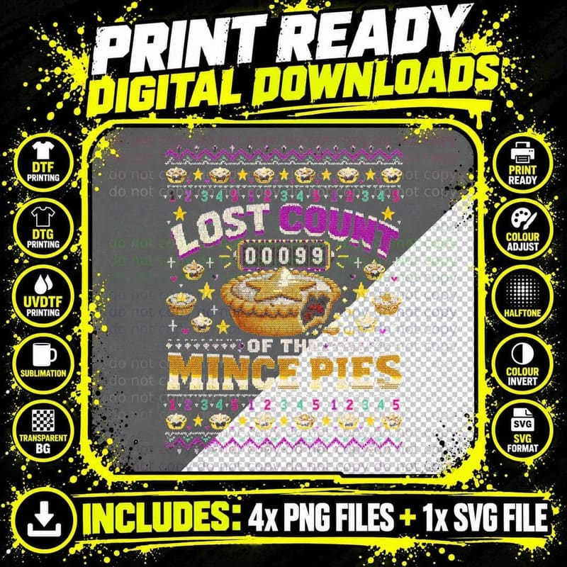 Lost Count of the Mince Pies Funny Christmas Foodie Xmas Png SVG Digital Bundle