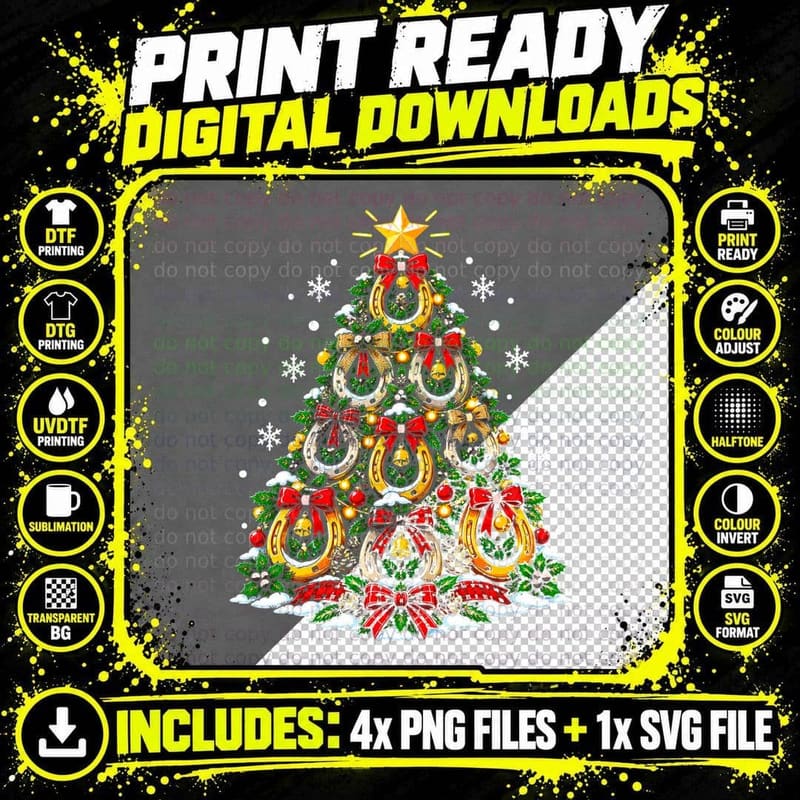 Lucky Horseshoe Christmas Tree Good Luck Horseshoes Png SVG Digital Bundle