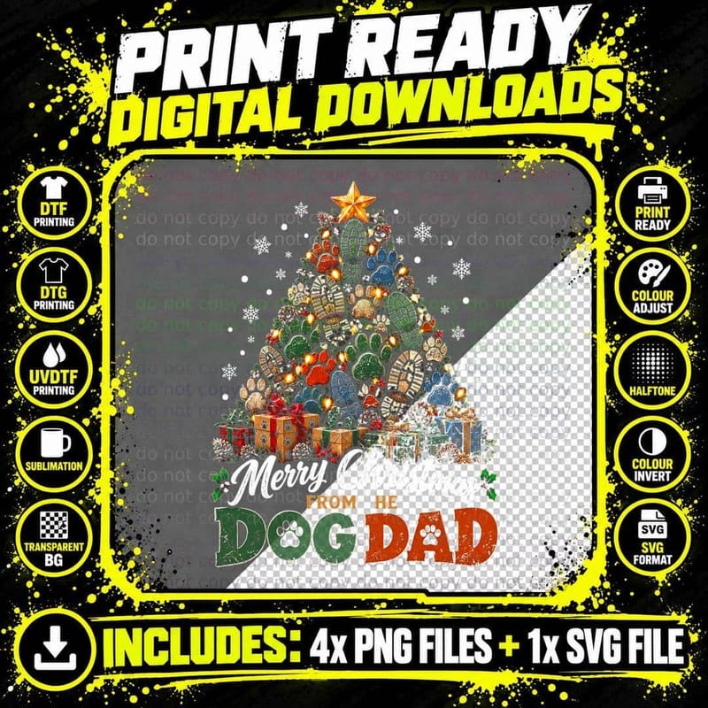 Merry Christmas From The Dog Dad Paw Dog Father Png SVG Digital Bundle
