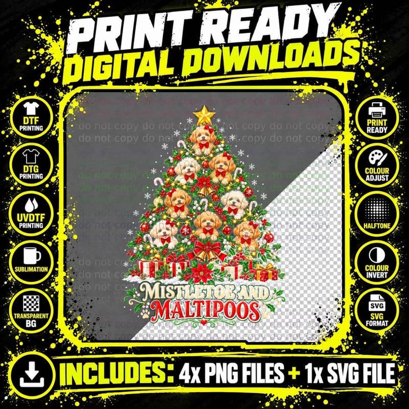 Mistletoe and Maltipoos Christmas Dog Mom Cute Holiday Png SVG Digital Bundle