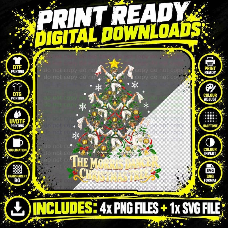 Morris Dancer Christmas Tree Folk Dancing Handkerchiefs Png SVG Digital Bundle