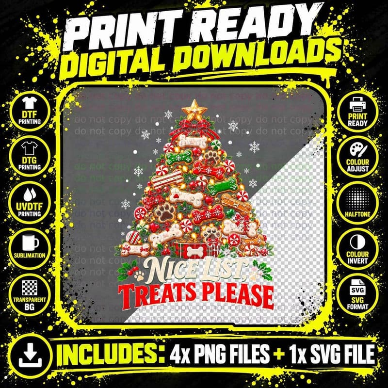 Nice List Treats Please Dog Treat Christmas Biscuit Png SVG Digital Bundle